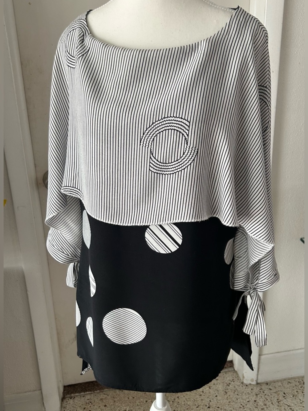 Black & White Striped Polka Dot Overlay shirt